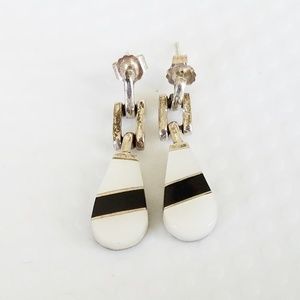 White/Black Enamel & Silver Petite Stud Earrings